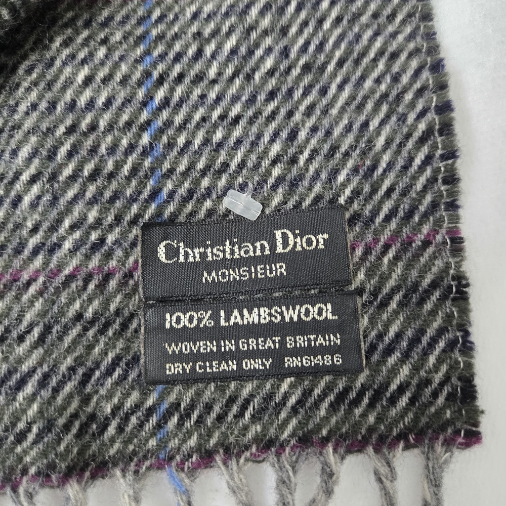 Vintage Christian Dior Monsieur Lambswool Scarf – Gray Plaid